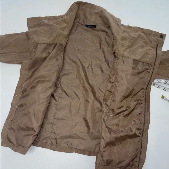 QUINN camel brown tan asymmetrical faux suede zip up jacket long sleeve medium - Picture 5 of 11